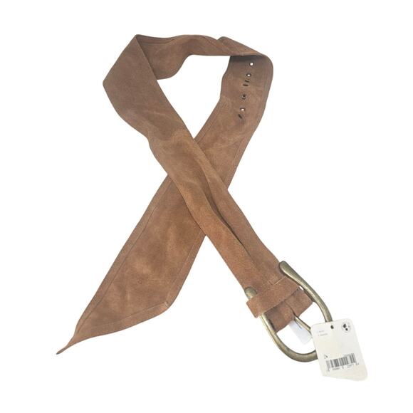 NEW Free People Oversized Brown Leather M Boho Western Belt Suede Cowgirl